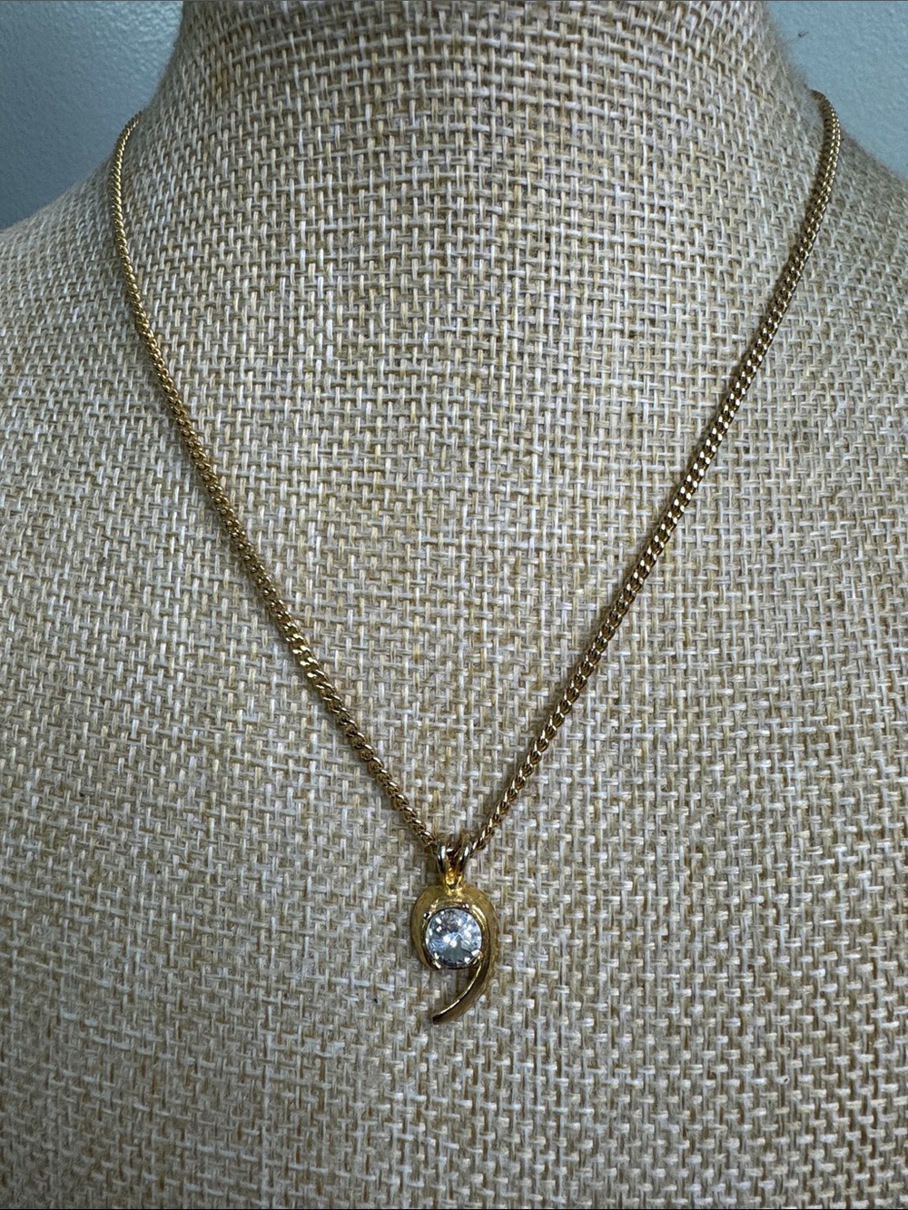 Vintage Gold-Tone Necklace with Clear Rivoli Crystal Pendant